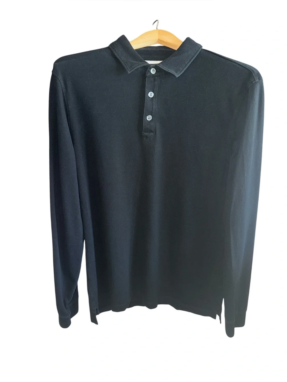 Banana Republic Black Long Sleeve Polo Mens Size Large 96% Cotton Large Shirt